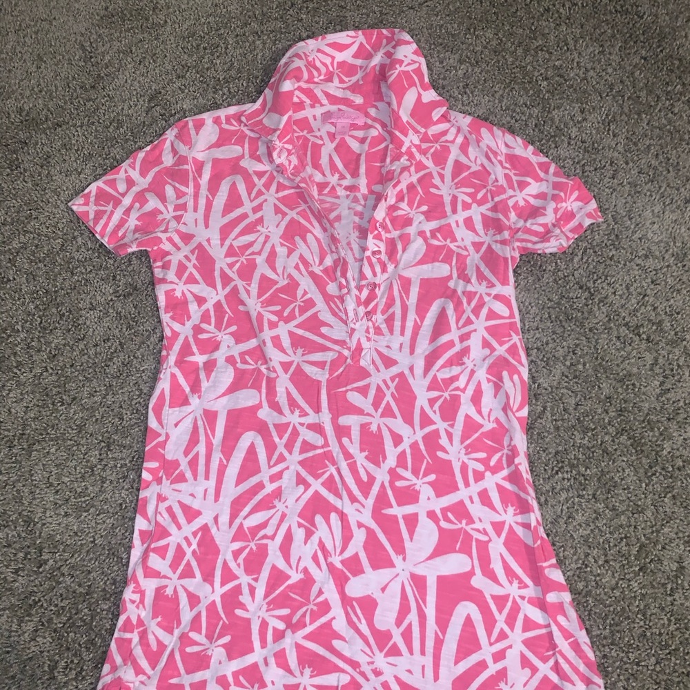 Pink and white polo